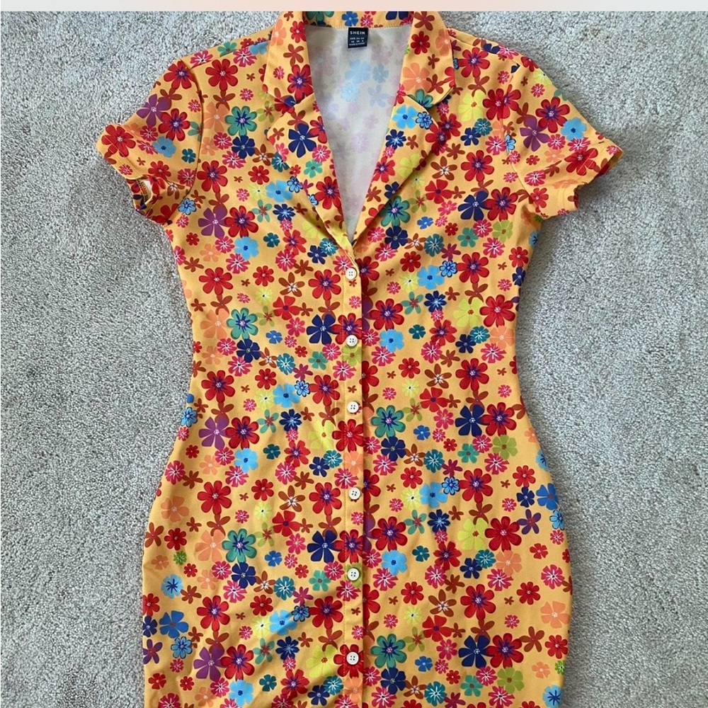 SHEIN Yellow Floral Mini Dress